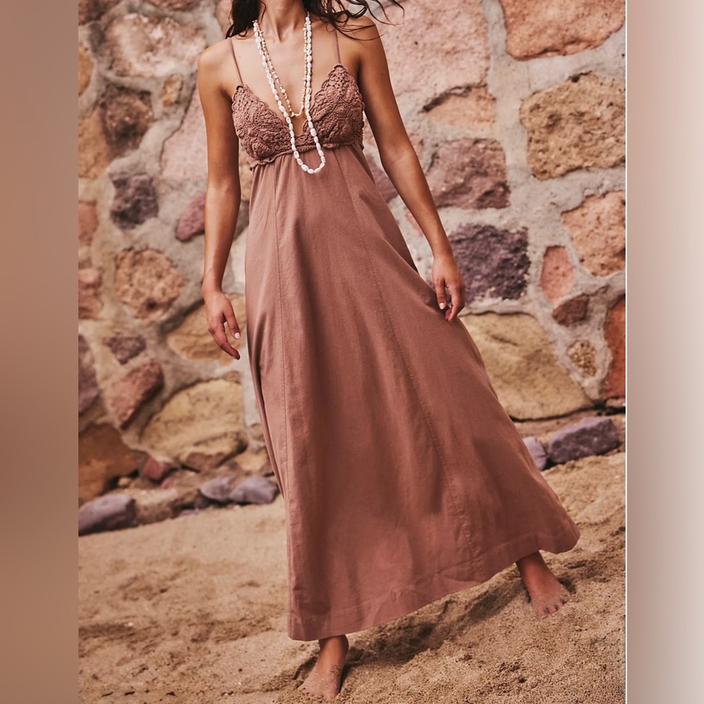 Free People Lovey Maxi In Color Brownie Size Small.